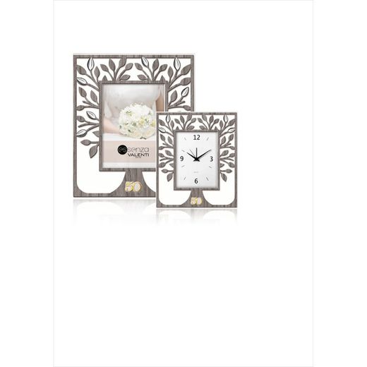 Conjunto Moldura Relógio 10x15cm Aniversário L102/3XOR Árvore da Vida 50 Anos