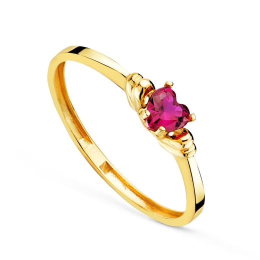 Reconstructed Corundum Heart Ring with 18kt Gold Gallons 4x4mm 19679-OARO