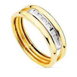 Bicolor-Silberring aus 9-karätigem Gold, 6,5 mm, 9K19187, Zirkonia