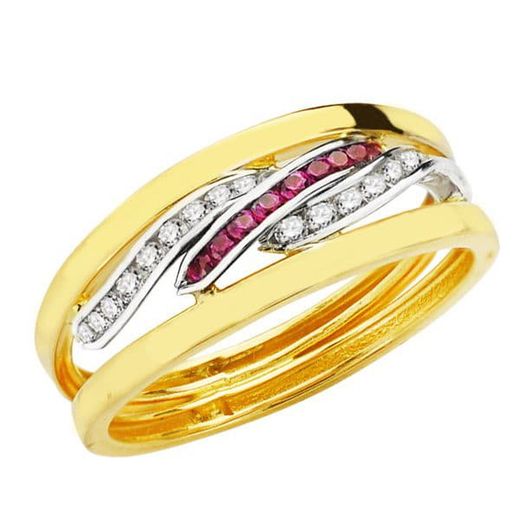 9kt Gold Bicolor Silver Ring 7mm 9K19344-RO Red and White Zirconia