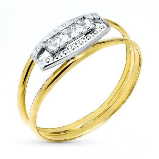 Bague Argent Bicolore Or 9kts 8mm 9K19607 Zircone