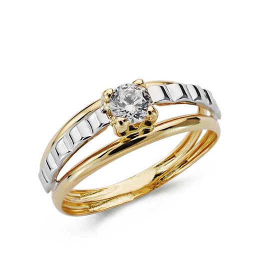 Bague Or Bicolore Argent 9kts 9K14000 Zircone
