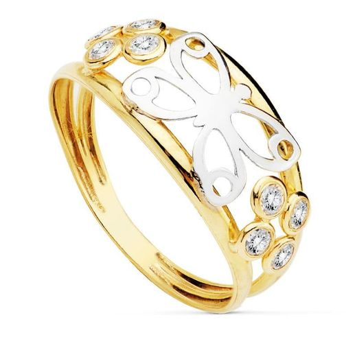 9kt Gold Ring Bicolor Silver 9K14536 Zirconias