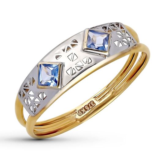 9kt guld bicolor sølv ring 9K14594-AM Aquamarine