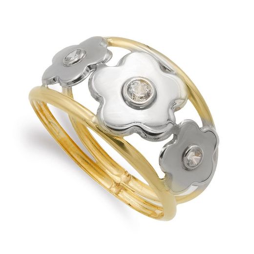 9kt Gold Ring Bicolor Silver 9K14758 Zirconias