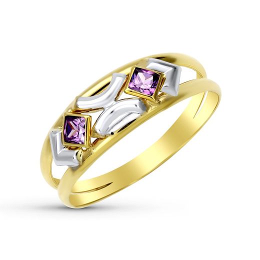 9kt Gold Bicolor Silver Ring 9K14976-AT Amethysts