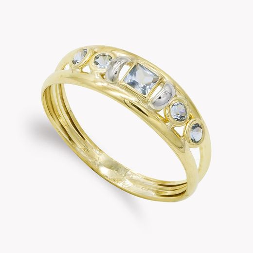 9kt Gold Ring Bicolor Silver 9K14978-AM Aquamarine Zirconia