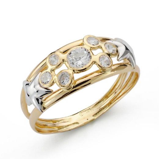 9kt Gold Ring Bicolor Silver 9K14981 Zirconias