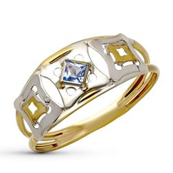 Sortija Oro 9kts Bicolor Plata 9K14988-AM Piedra Azul