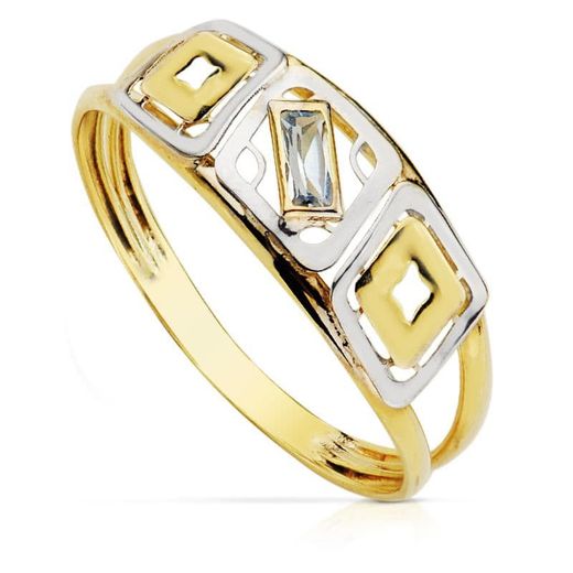 9kt Gold Ring Bicolor Silver 9K14989 Stones