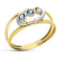 Sortija Oro 9kts Bicolor Plata 9K14991 Circonitas Azules