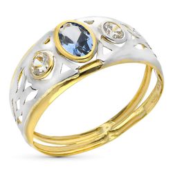 Bague Argent Bicolore Or 9kts 9mm 9K19612 Aigue-Marine Zircone