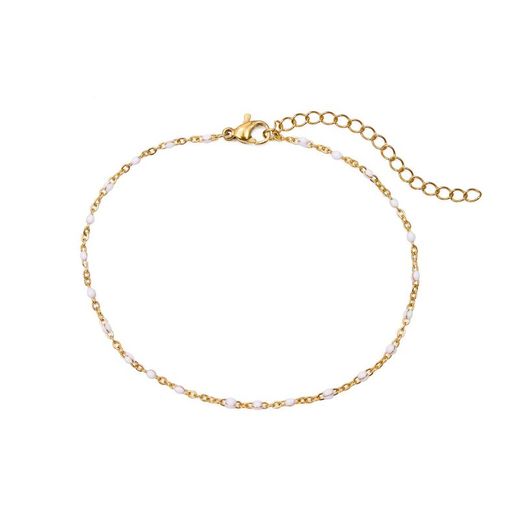 Fußkettchen aus goldenem Stahl, 20+5 cm, TAL0001DOEWXX, weiße Emaille