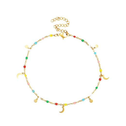 Bracelet de Cheville Acier Doré 20+5cm TAL0028DOVA Feuille Luna