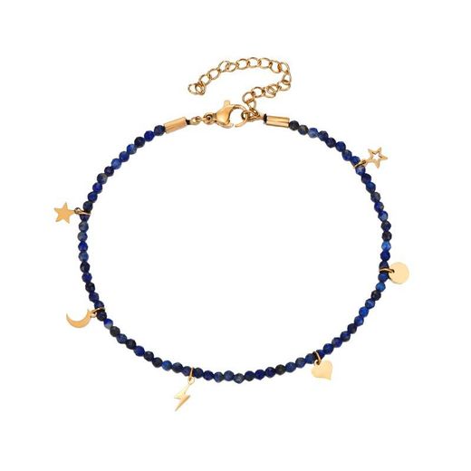 Bracelet de Cheville Acier Doré 20+5cm TAM0005DOLP Breloques Lapislazuli