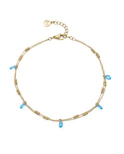 Tobillera Acero Dorado Viceroy Mujer 14366T01012 Doble Cadena Cristales Azules