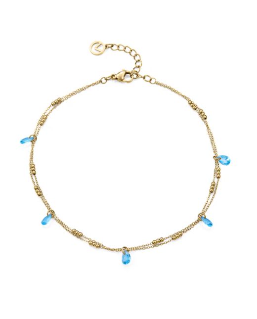 Tobillera Acero Dorado Viceroy Mujer 14366T01012 Doble Cadena Cristales Azules