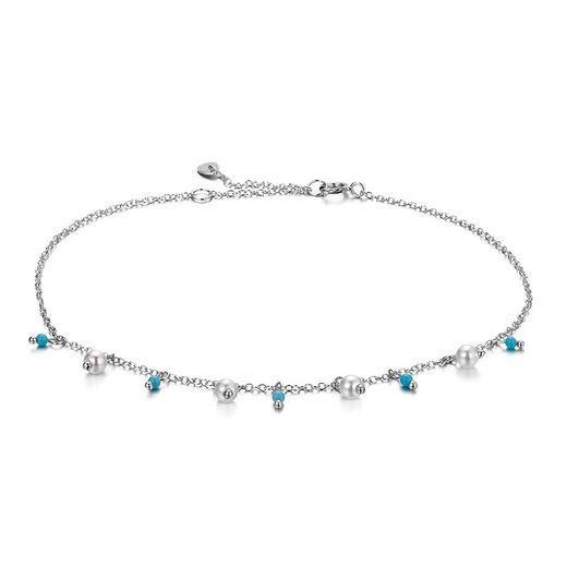 Silver Anklet 22+4cm TO00004RH Mineral Turquoise Pearls