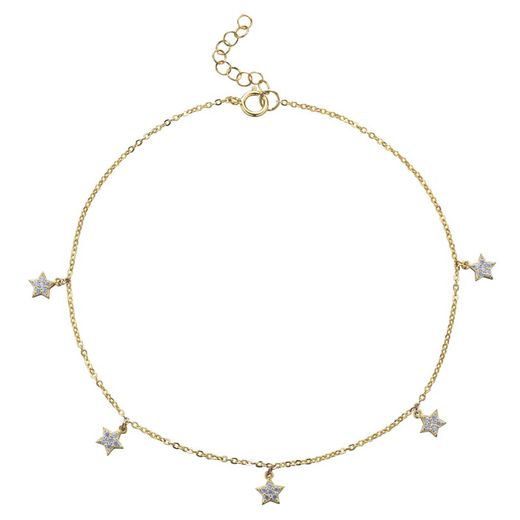 Bracelet de Cheville Argent Doré 22+3cm TOZ0010DOCZXX Étoile Zircone