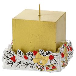 Vela Navidad Cera 5.5x5.5x5.5cm N8660-02OR Dorada Base Plateada